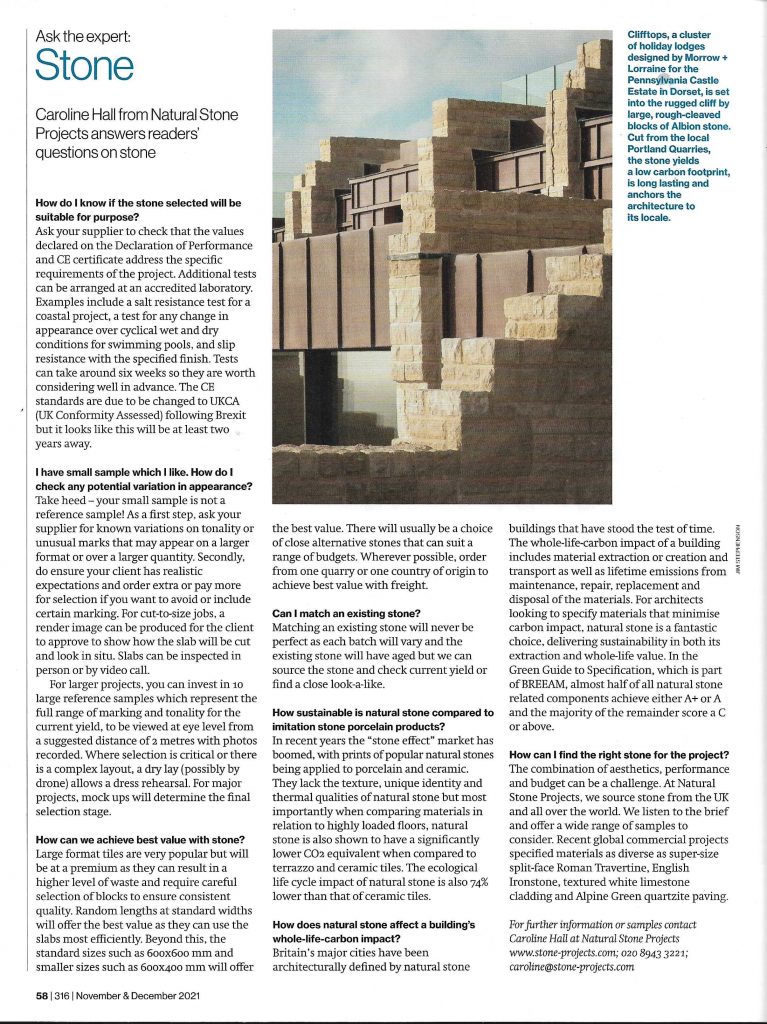 Q & A article in Architecture Today Dec 21