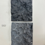 Bruges Rock Crust finish in Extra Black option and Natural - 2 samples of textured black stone. One is much balcker as it has been colour enhanced. with a sealant