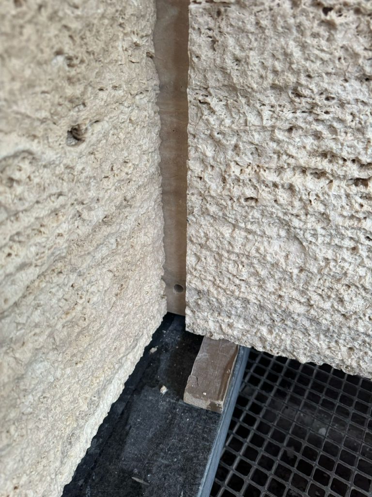 NSP Travertine Rock Crust finish. approx 4cm thick . Textured travertine cladding.